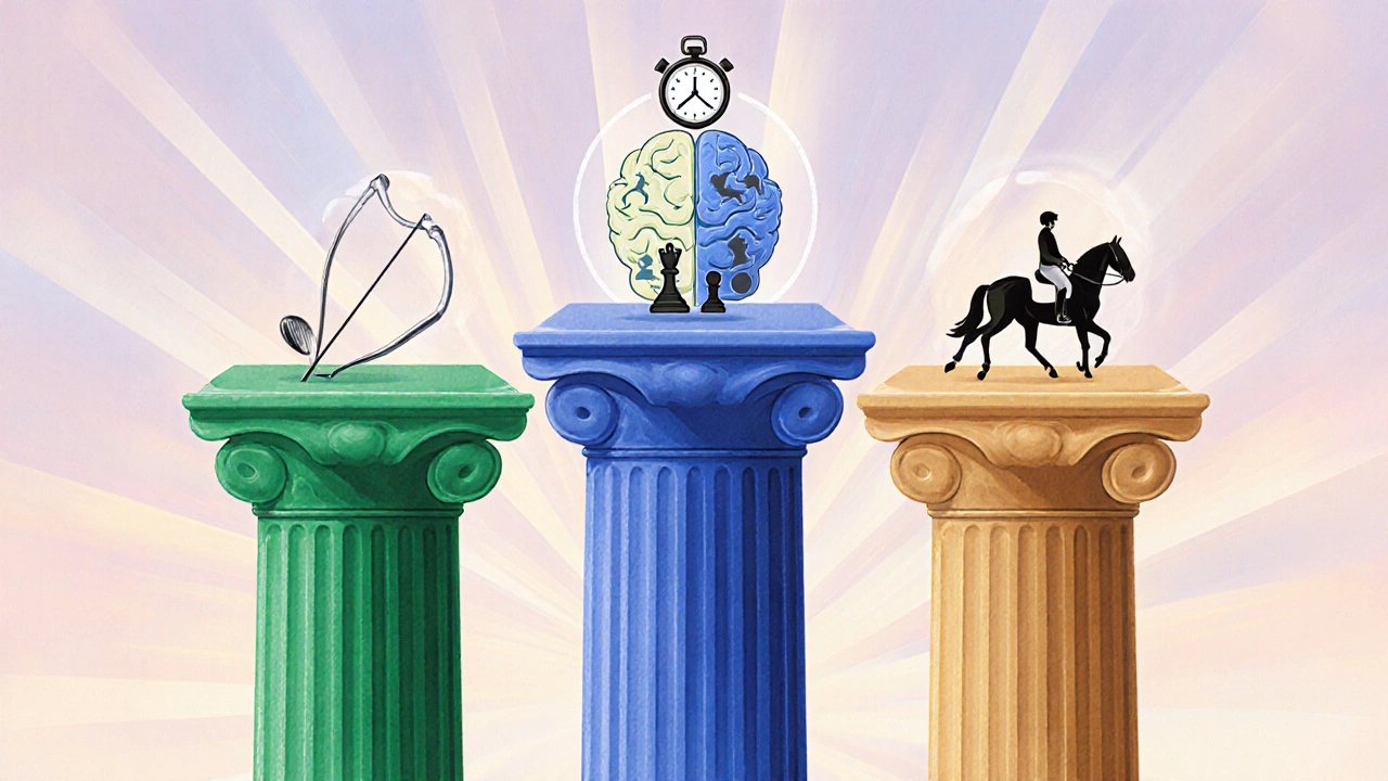 Illustration of three pillars showing low‑impact sports, skill focus, and equipment partnership.