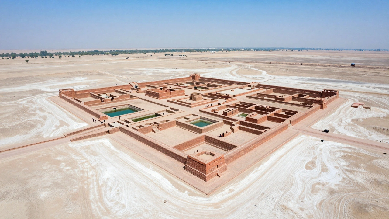 Aerial view of Dholavira ruins in the salt desert