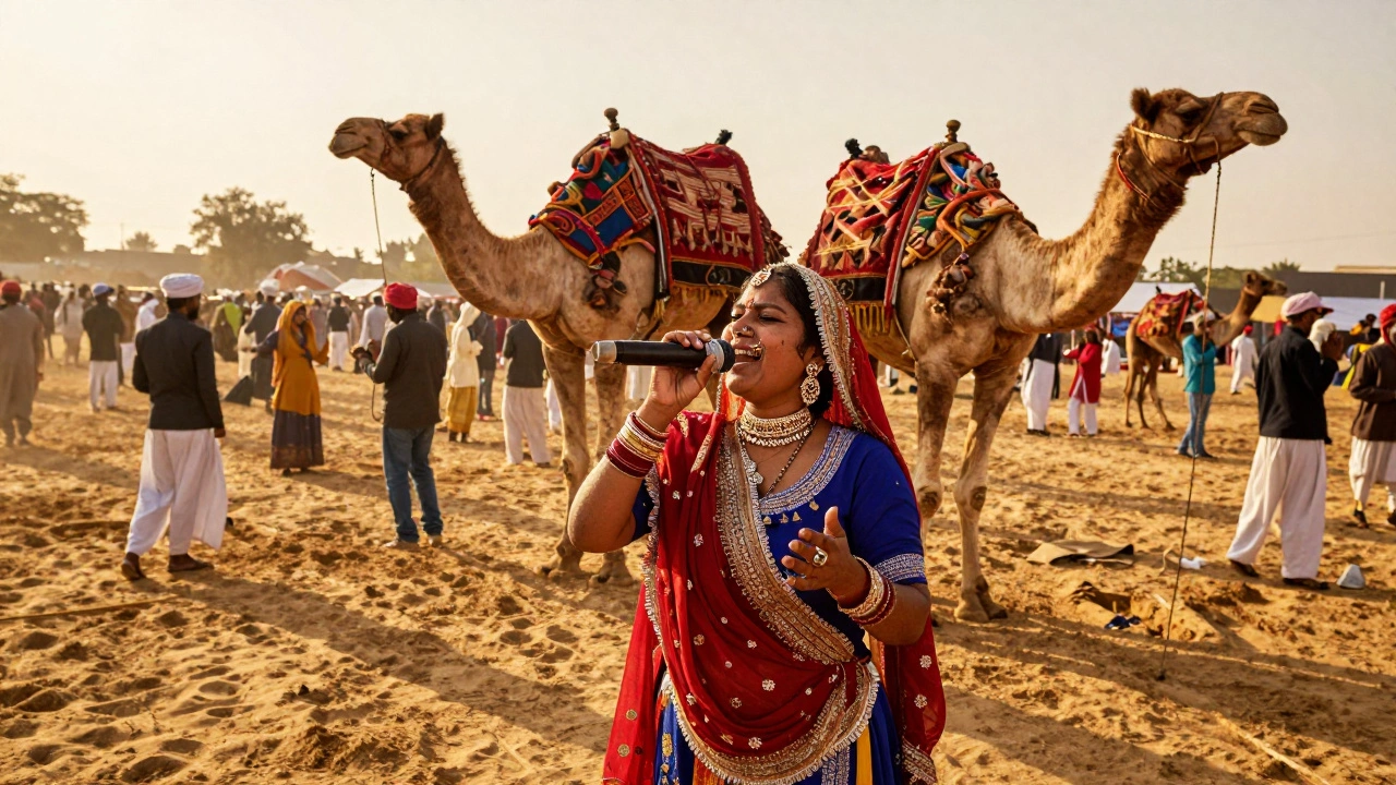 Folk singer at the vibrant Pushkar Camel Fair in Rajasthan