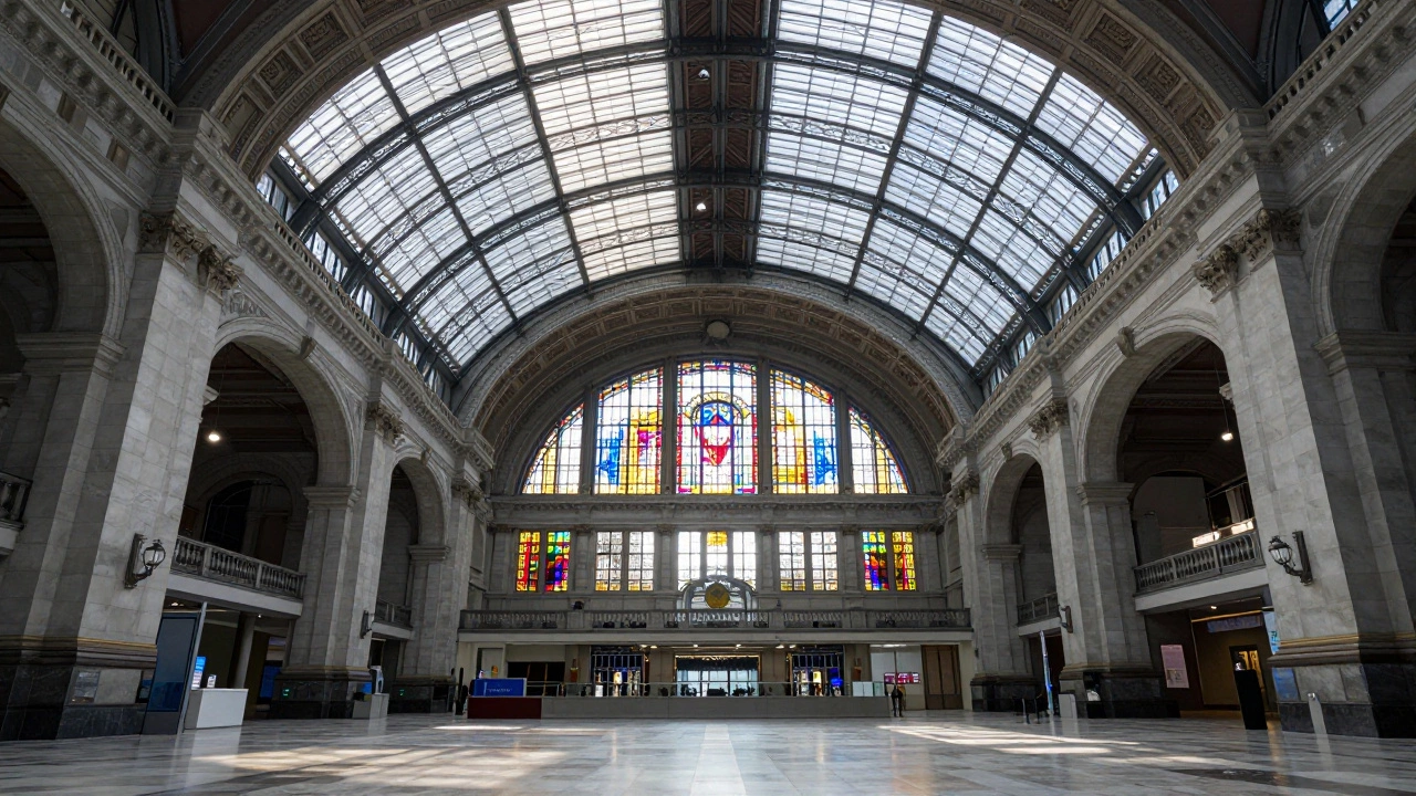 Grand hall of Antwerp-Central with twin glass domes