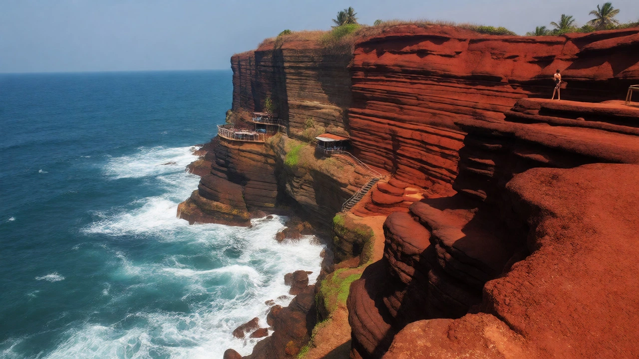 Red laterite cliffs of Varkala Beach overlooking the Arabian Sea