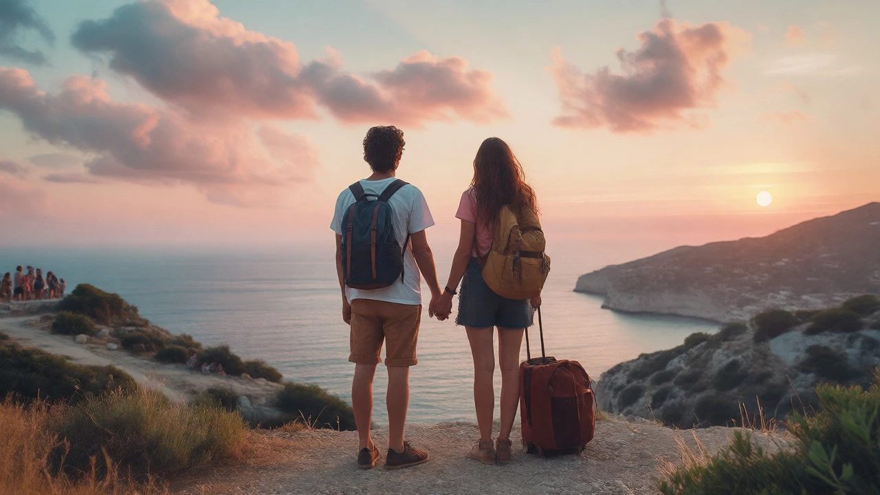 Couple looking at coastal view during uncrowded shoulder season
