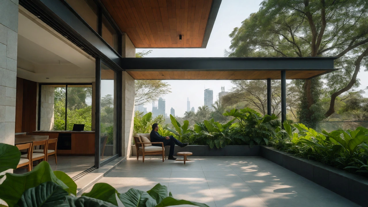 Tech entrepreneur relaxing on a modern villa terrace in Bengaluru